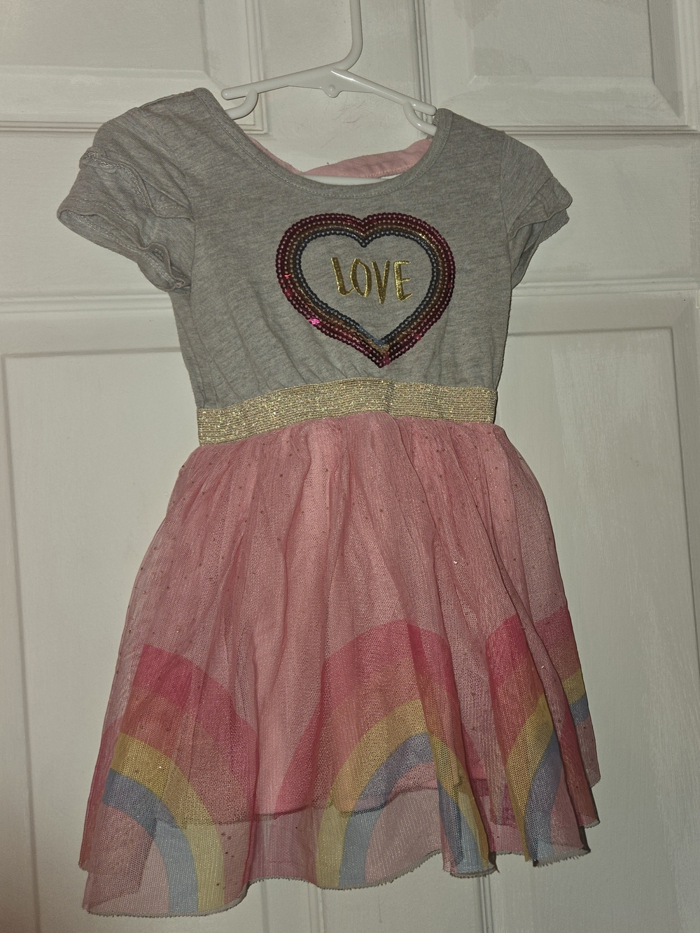 Little Lass Pink and Gray 'Love' Heart Rainbow Tulle Dress SZ 2T